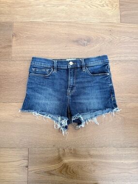 Frame Denim Dark Blue Frayed Hem Jean Shorts